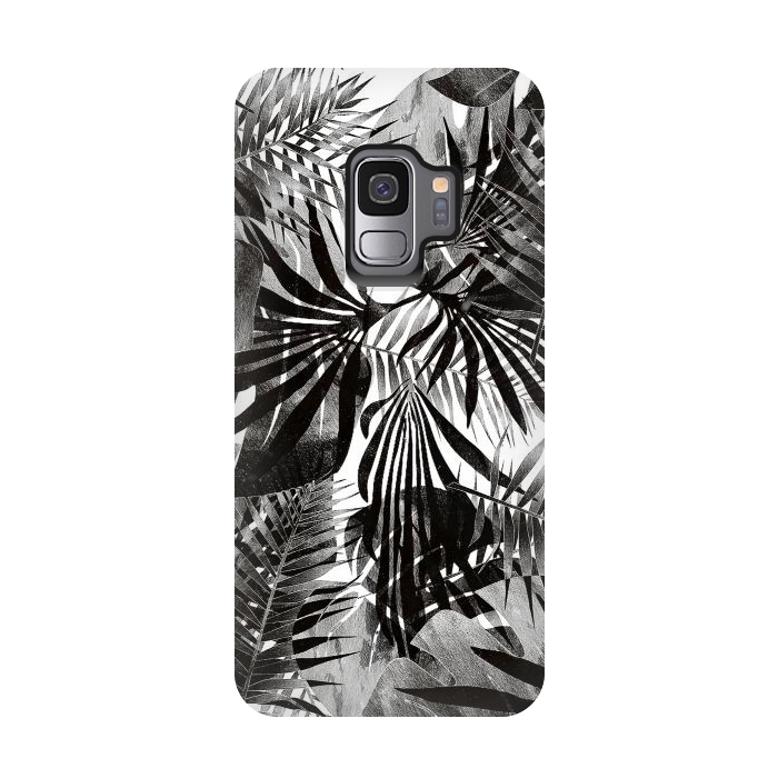 Galaxy S9 StrongFit Silver black metallic tropical leaves by Oana 