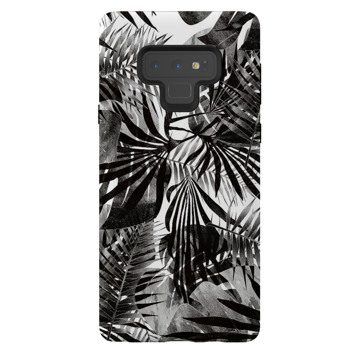 Galaxy Note 9 StrongFit Silver black metallic tropical leaves by Oana 