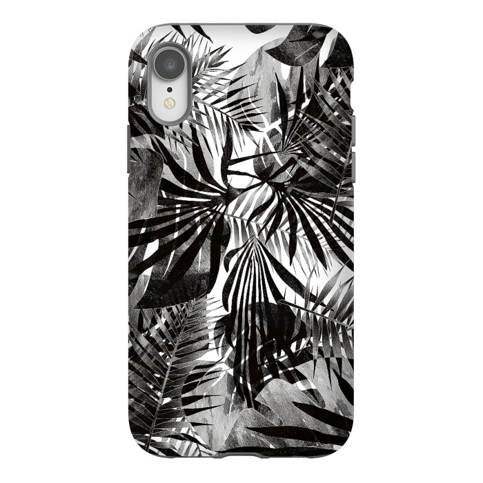 iPhone Xr StrongFit Silver black metallic tropical leaves by Oana 