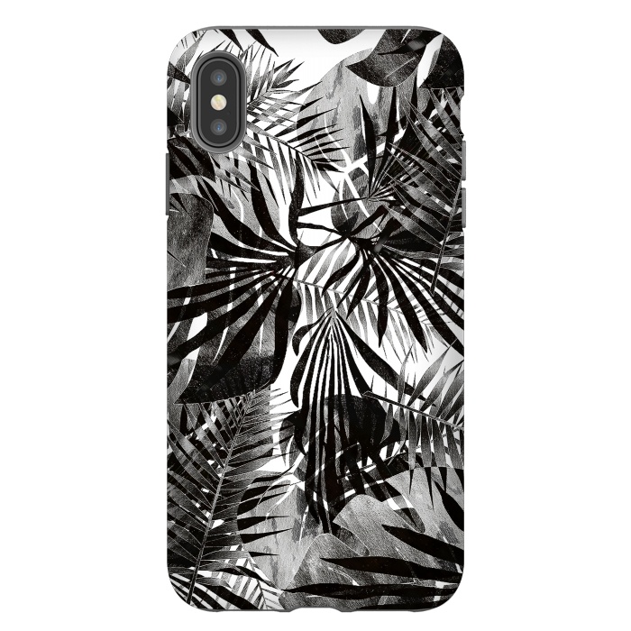 iPhone Xs Max StrongFit Silver black metallic tropical leaves by Oana 