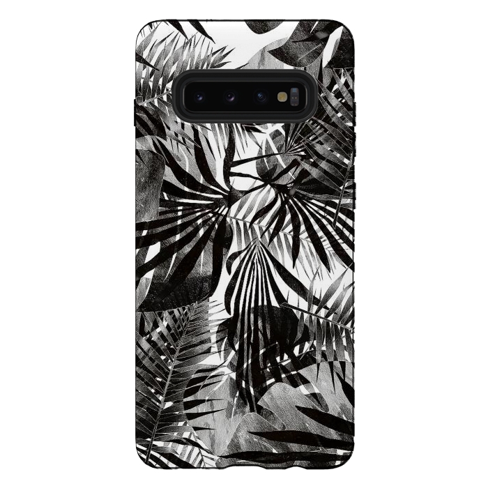 Galaxy S10 plus StrongFit Silver black metallic tropical leaves by Oana 