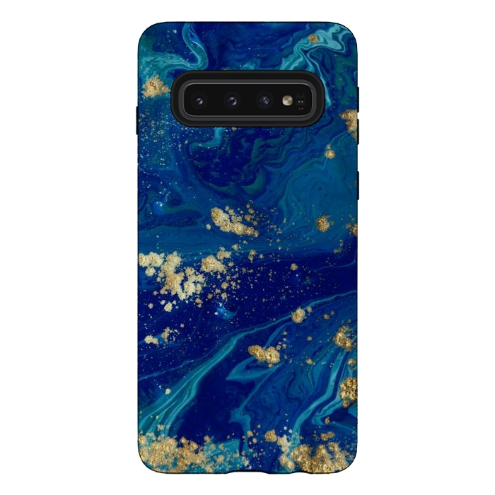 Galaxy S10 StrongFit Marble In Blue And Gold 21 by ArtsCase