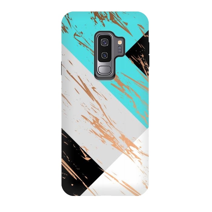 Galaxy S9 plus StrongFit Aquamarine With Gold On Marble Background by ArtsCase