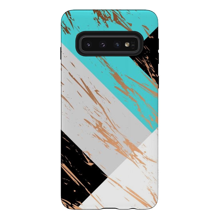 Galaxy S10 StrongFit Aquamarine With Gold On Marble Background by ArtsCase