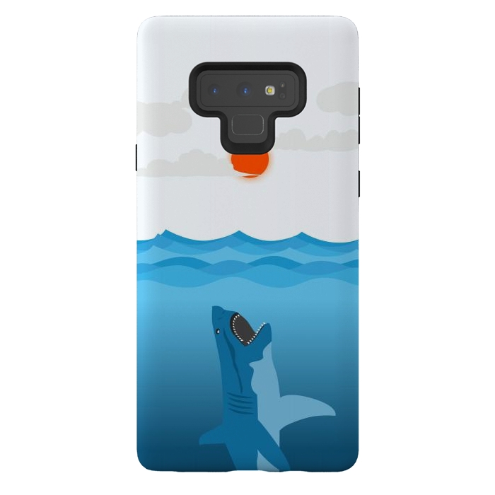 Galaxy Note 9 StrongFit Shark Eats Sun by Creativeaxle