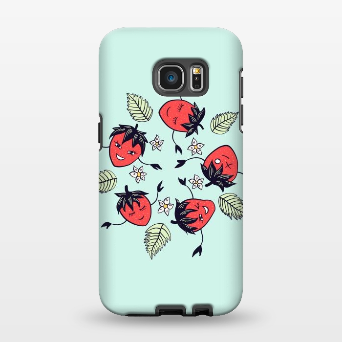 Galaxy S7 EDGE StrongFit Cute Smiling Strawberry Characters Fun Cartoon by Boriana Giormova