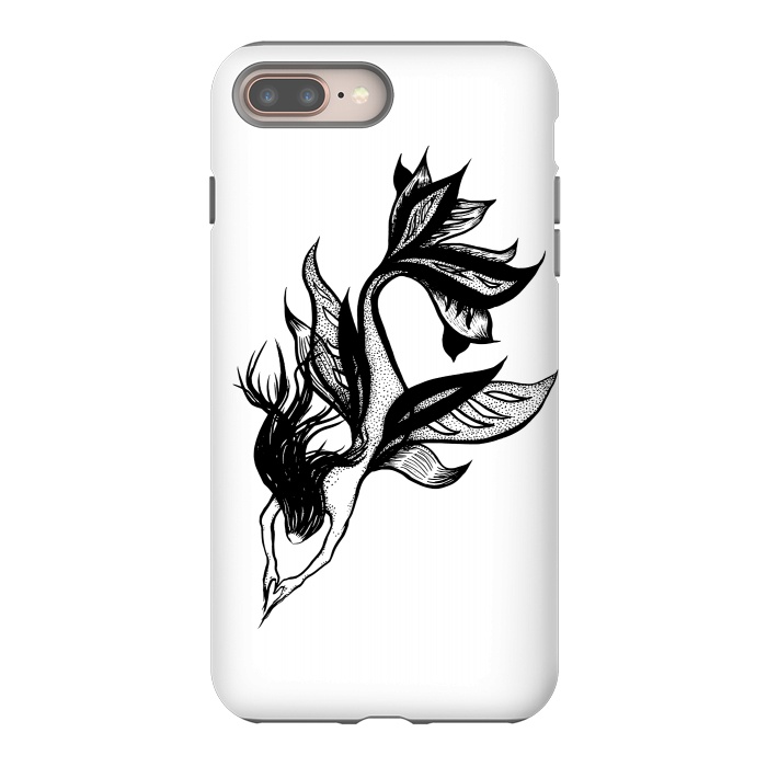 iPhone 7 plus StrongFit Beautiful mermaid black and white ink drawing by Boriana Giormova