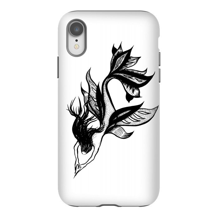 iPhone Xr StrongFit Beautiful mermaid black and white ink drawing by Boriana Giormova