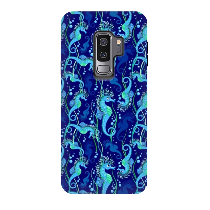 Galaxy S9 plus StrongFit Seahorse cute blue sea animal Pattern by BluedarkArt