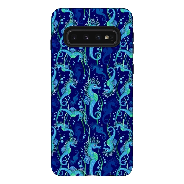 Galaxy S10 StrongFit Seahorse cute blue sea animal Pattern by BluedarkArt