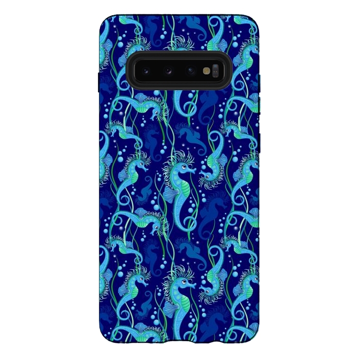 Galaxy S10 plus StrongFit Seahorse cute blue sea animal Pattern by BluedarkArt