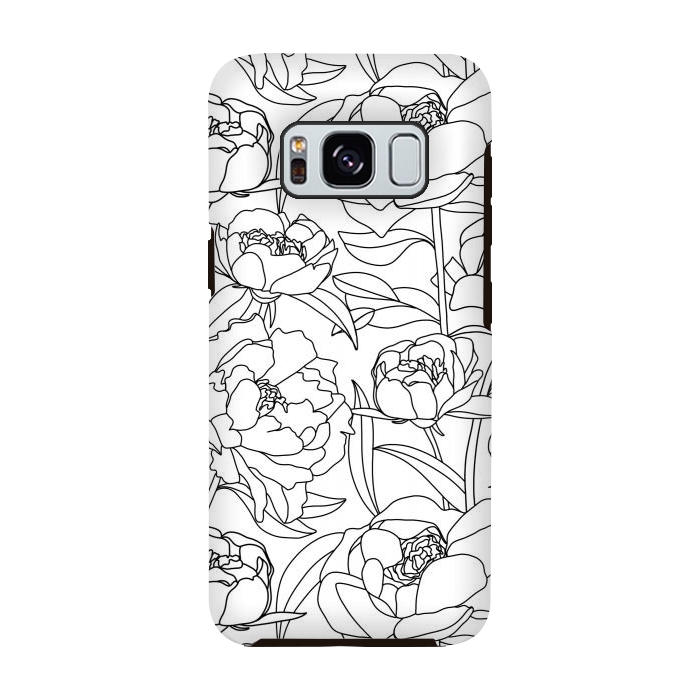 Galaxy S8 StrongFit Black & White Peony line drawing  by Melissa Pedersen