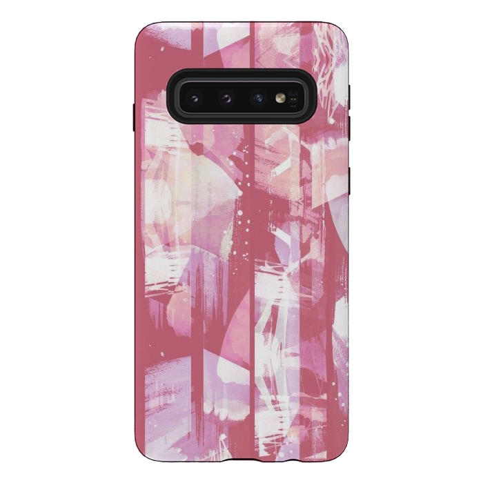 Galaxy S10 StrongFit Pastel pink watercolor brushstrokes and splatter by Oana 