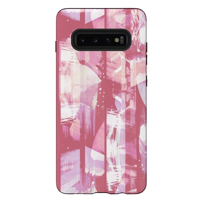 Galaxy S10 plus StrongFit Pastel pink watercolor brushstrokes and splatter by Oana 