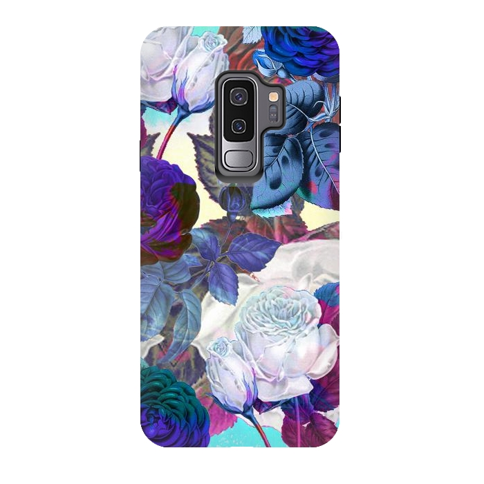 Galaxy S9 plus StrongFit Blue white roses botanical illustration by Oana 