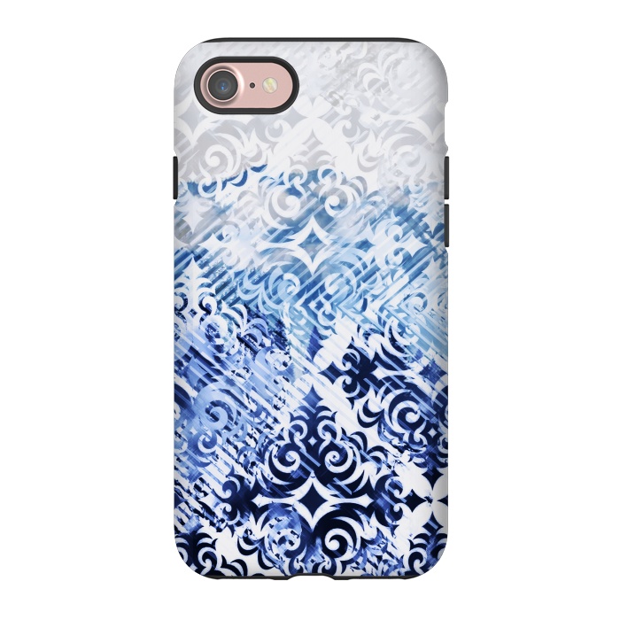 iPhone 7 StrongFit Gradient blue white silver damask pattern by Oana 