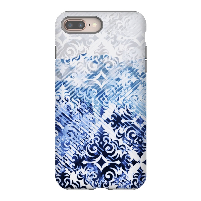 iPhone 7 plus StrongFit Gradient blue white silver damask pattern by Oana 