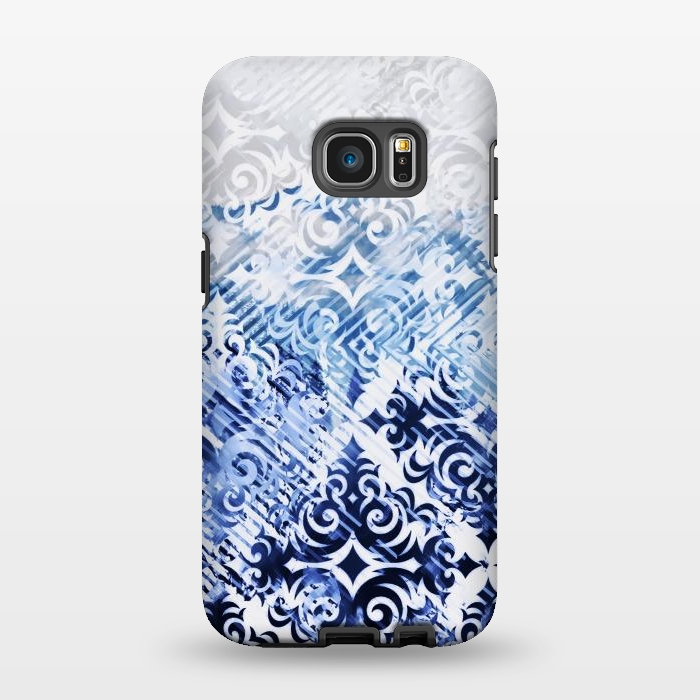 Galaxy S7 EDGE StrongFit Gradient blue white silver damask pattern by Oana 