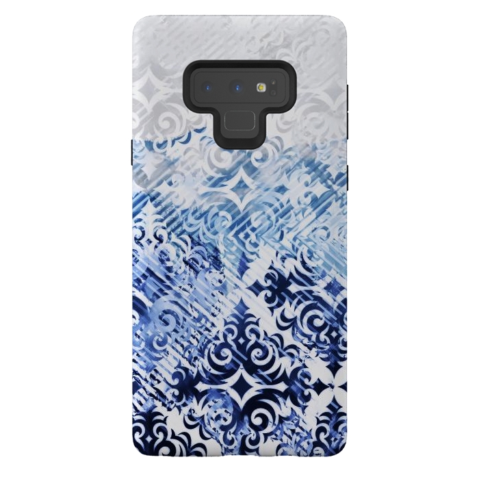 Galaxy Note 9 StrongFit Gradient blue white silver damask pattern by Oana 