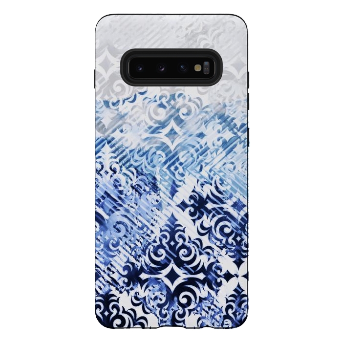 Galaxy S10 plus StrongFit Gradient blue white silver damask pattern by Oana 