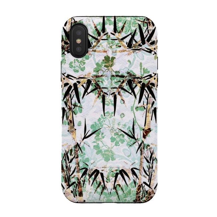 iPhone Xs / X StrongFit Bamboo trees and pastel green flowers by Oana 