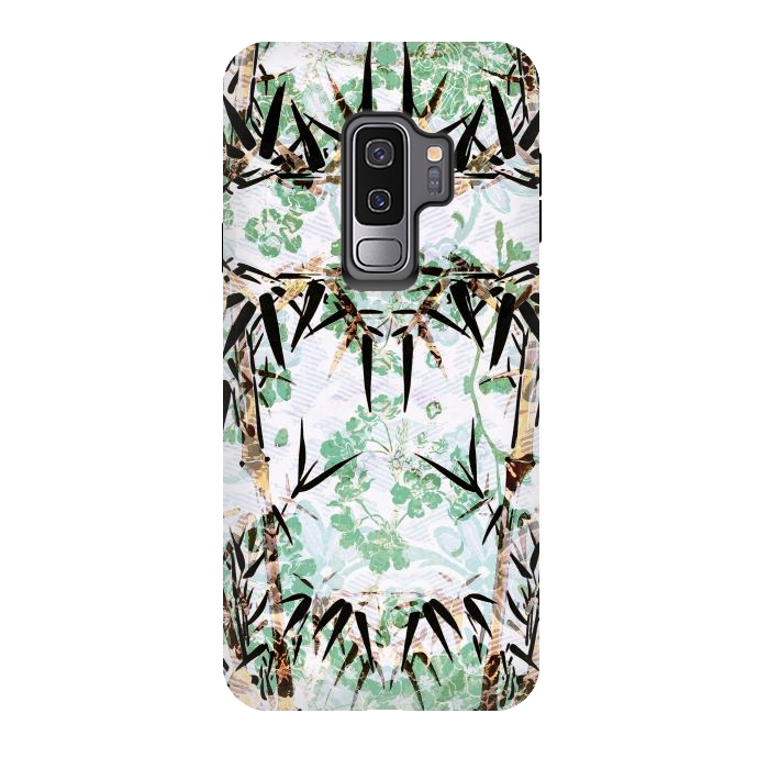 Galaxy S9 plus StrongFit Bamboo trees and pastel green flowers by Oana 