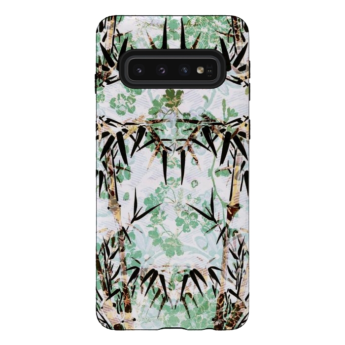 Galaxy S10 StrongFit Bamboo trees and pastel green flowers by Oana 