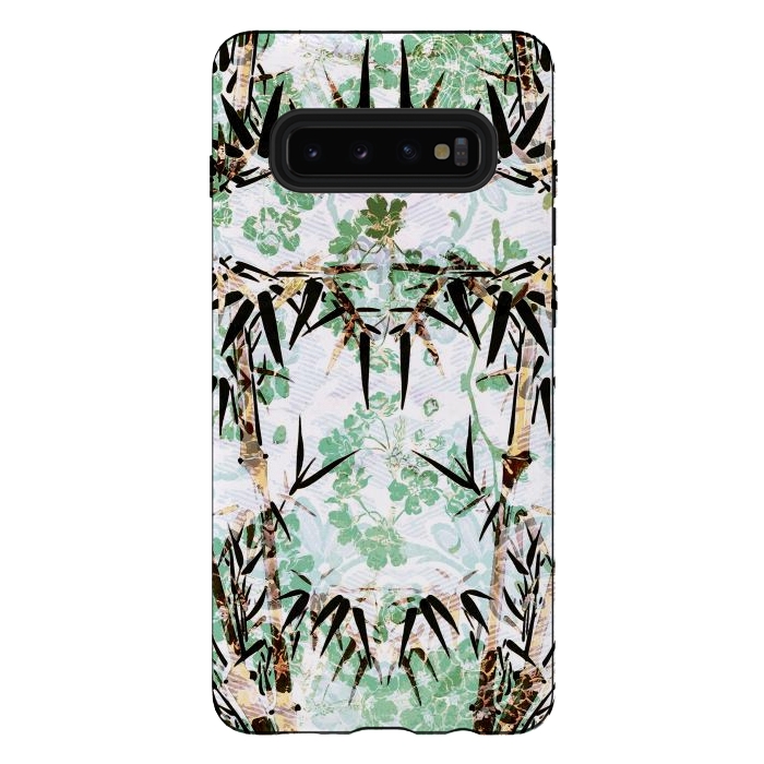 Galaxy S10 plus StrongFit Bamboo trees and pastel green flowers by Oana 