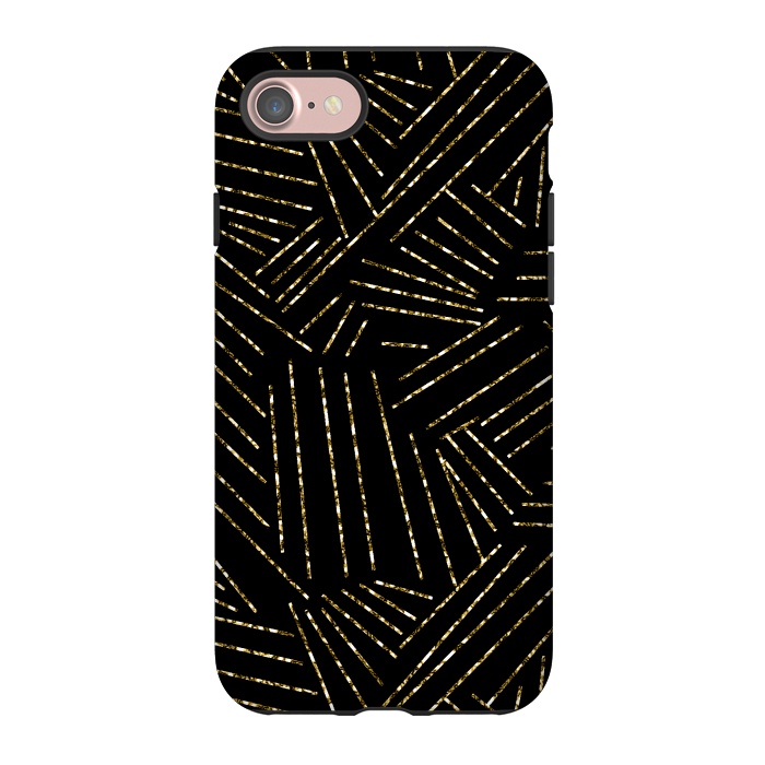 iPhone 7 StrongFit Black and Gold Glitter Lines by Ashley Camille