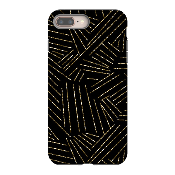 iPhone 7 plus StrongFit Black and Gold Glitter Lines by Ashley Camille