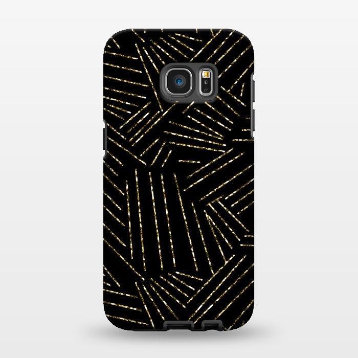 Galaxy S7 EDGE StrongFit Black and Gold Glitter Lines by Ashley Camille