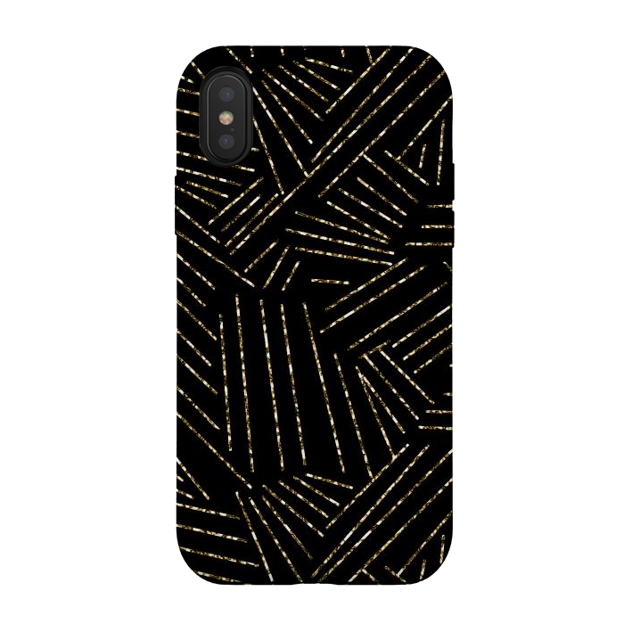 iPhone Xs / X StrongFit Black and Gold Glitter Lines by Ashley Camille