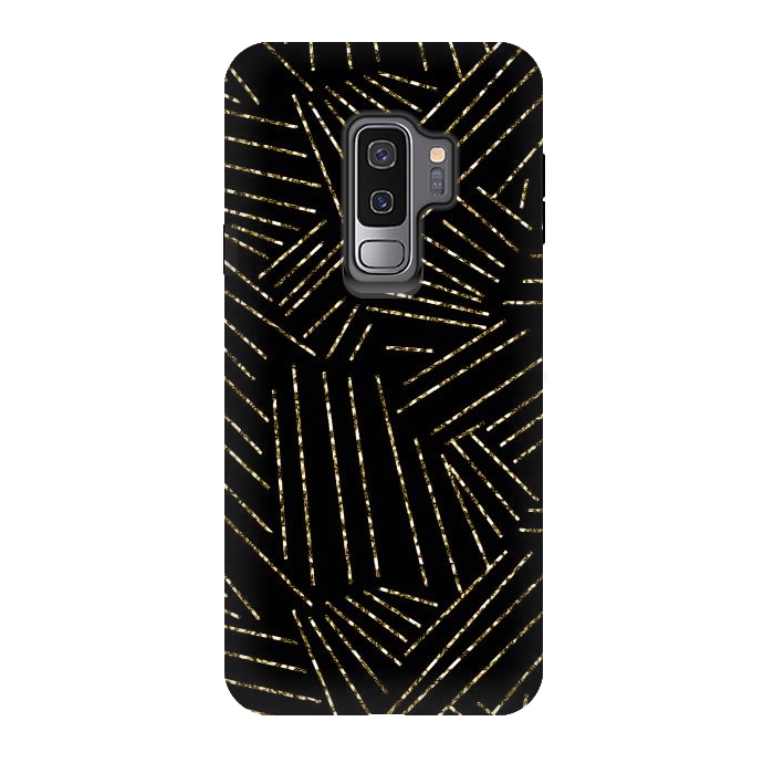 Galaxy S9 plus StrongFit Black and Gold Glitter Lines by Ashley Camille