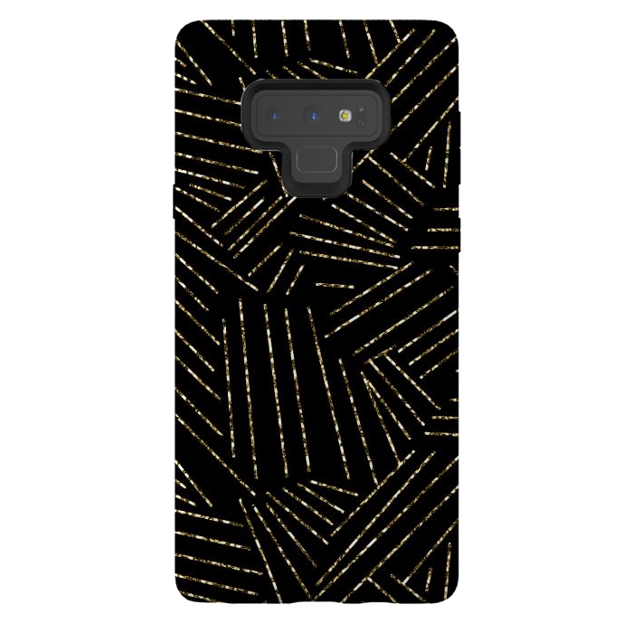 Galaxy Note 9 StrongFit Black and Gold Glitter Lines by Ashley Camille