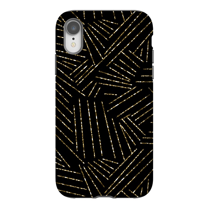 iPhone Xr StrongFit Black and Gold Glitter Lines by Ashley Camille