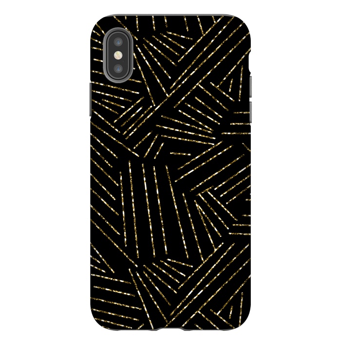 iPhone Xs Max StrongFit Black and Gold Glitter Lines by Ashley Camille