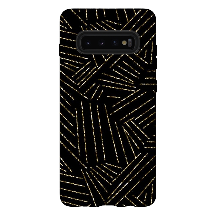 Galaxy S10 plus StrongFit Black and Gold Glitter Lines by Ashley Camille