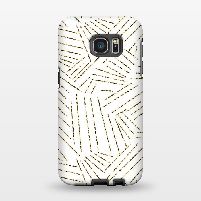 Galaxy S7 EDGE StrongFit White and Gold Glitter Lines by Ashley Camille