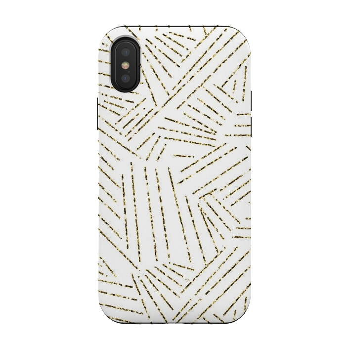 iPhone Xs / X StrongFit White and Gold Glitter Lines by Ashley Camille
