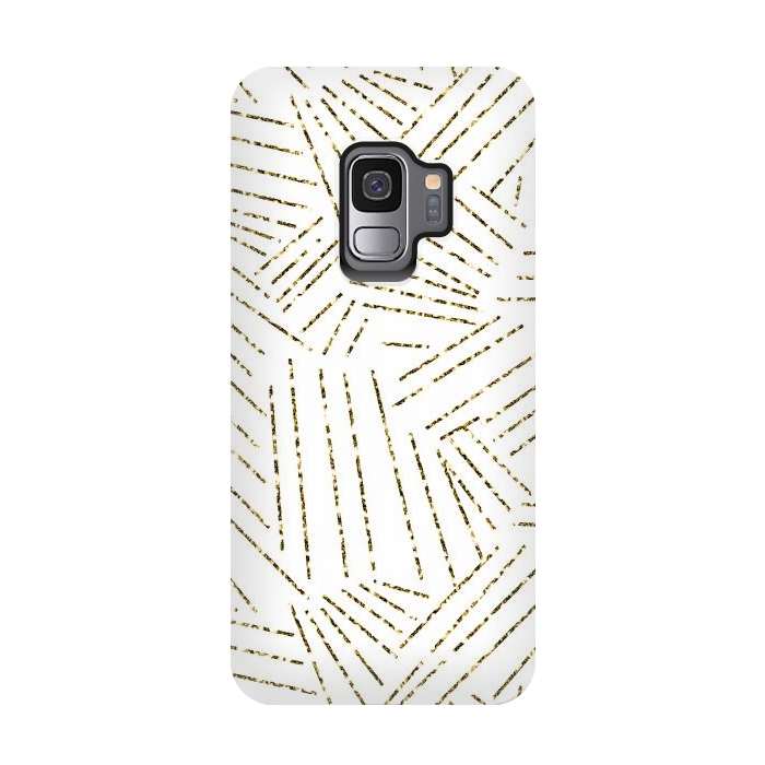 Galaxy S9 StrongFit White and Gold Glitter Lines by Ashley Camille