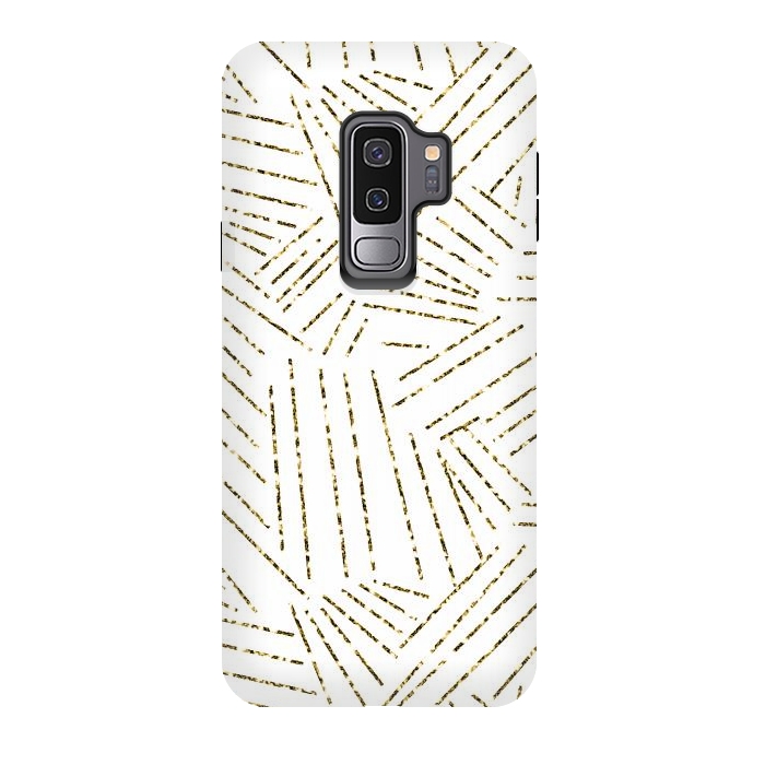 Galaxy S9 plus StrongFit White and Gold Glitter Lines by Ashley Camille