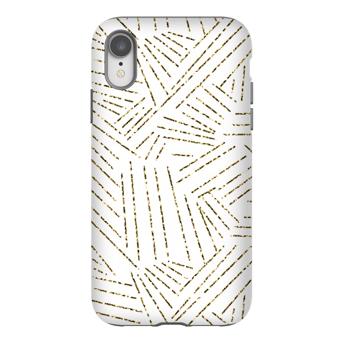 iPhone Xr StrongFit White and Gold Glitter Lines by Ashley Camille