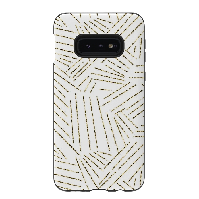 Galaxy S10e StrongFit White and Gold Glitter Lines by Ashley Camille