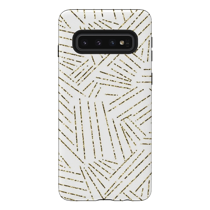 Galaxy S10 StrongFit White and Gold Glitter Lines by Ashley Camille