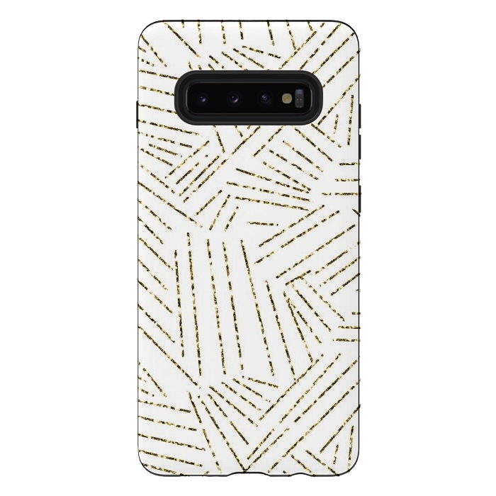 Galaxy S10 plus StrongFit White and Gold Glitter Lines by Ashley Camille