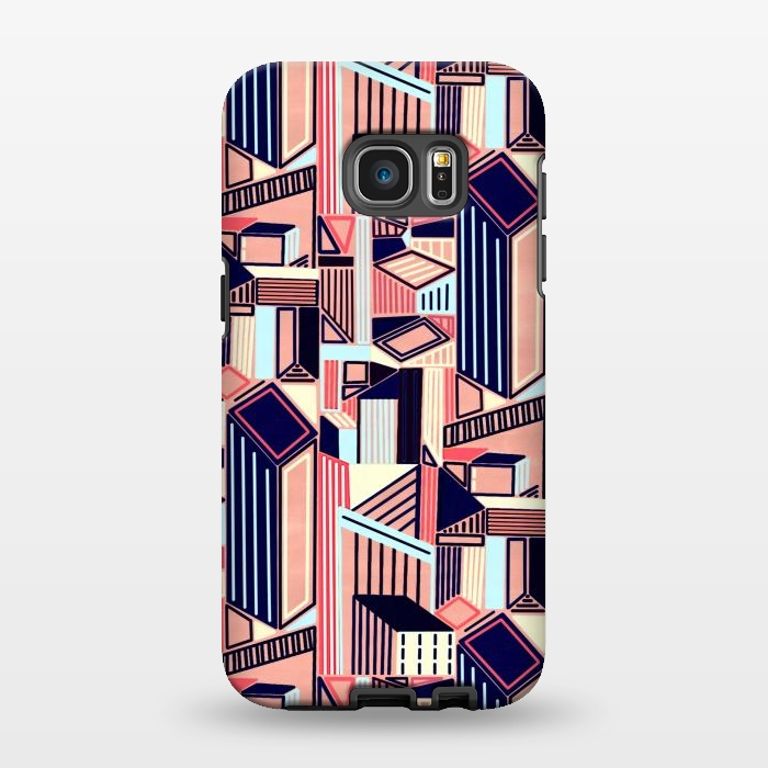 Galaxy S7 EDGE StrongFit Abstract Minimalism City (Blush & Navy)  by Tigatiga