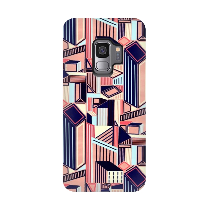 Galaxy S9 StrongFit Abstract Minimalism City (Blush & Navy)  by Tigatiga
