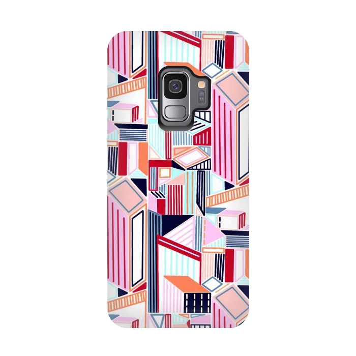 Galaxy S9 StrongFit Abstract Minimalism City (Peachy Pastel & Red)  by Tigatiga