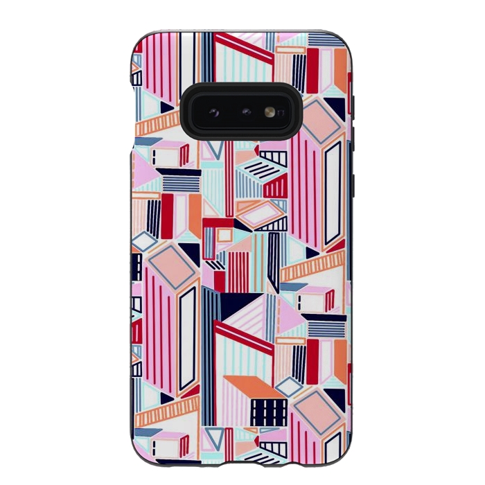 Galaxy S10e StrongFit Abstract Minimalism City (Peachy Pastel & Red)  by Tigatiga