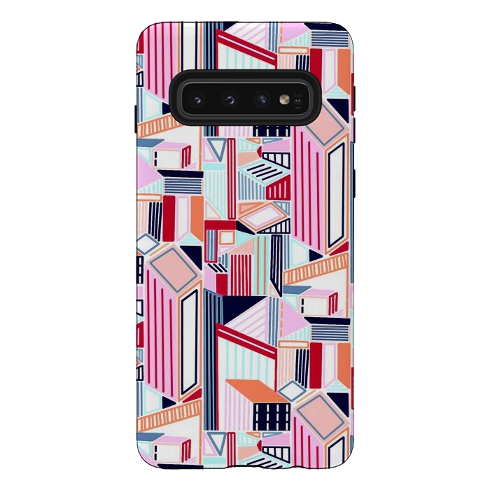 Galaxy S10 StrongFit Abstract Minimalism City (Peachy Pastel & Red)  by Tigatiga